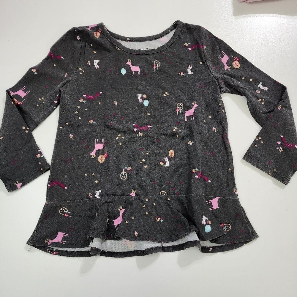 Toddler Girls Glitter Reindeer Pink & Grey Christmas Holiday T-Shirt Top Size 3t